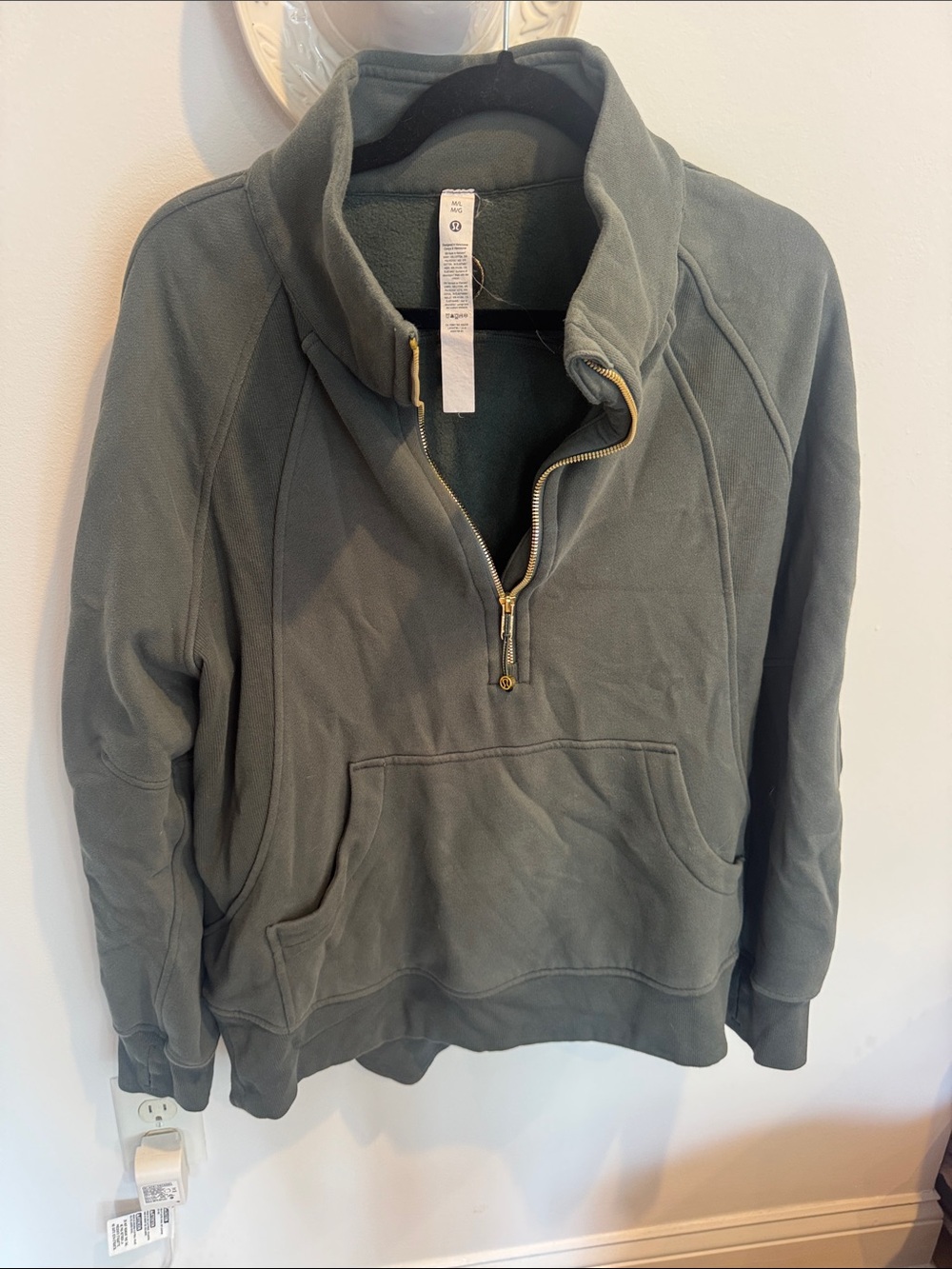 Quarter-Zip Fleece Pullover Sweater - Olive Green